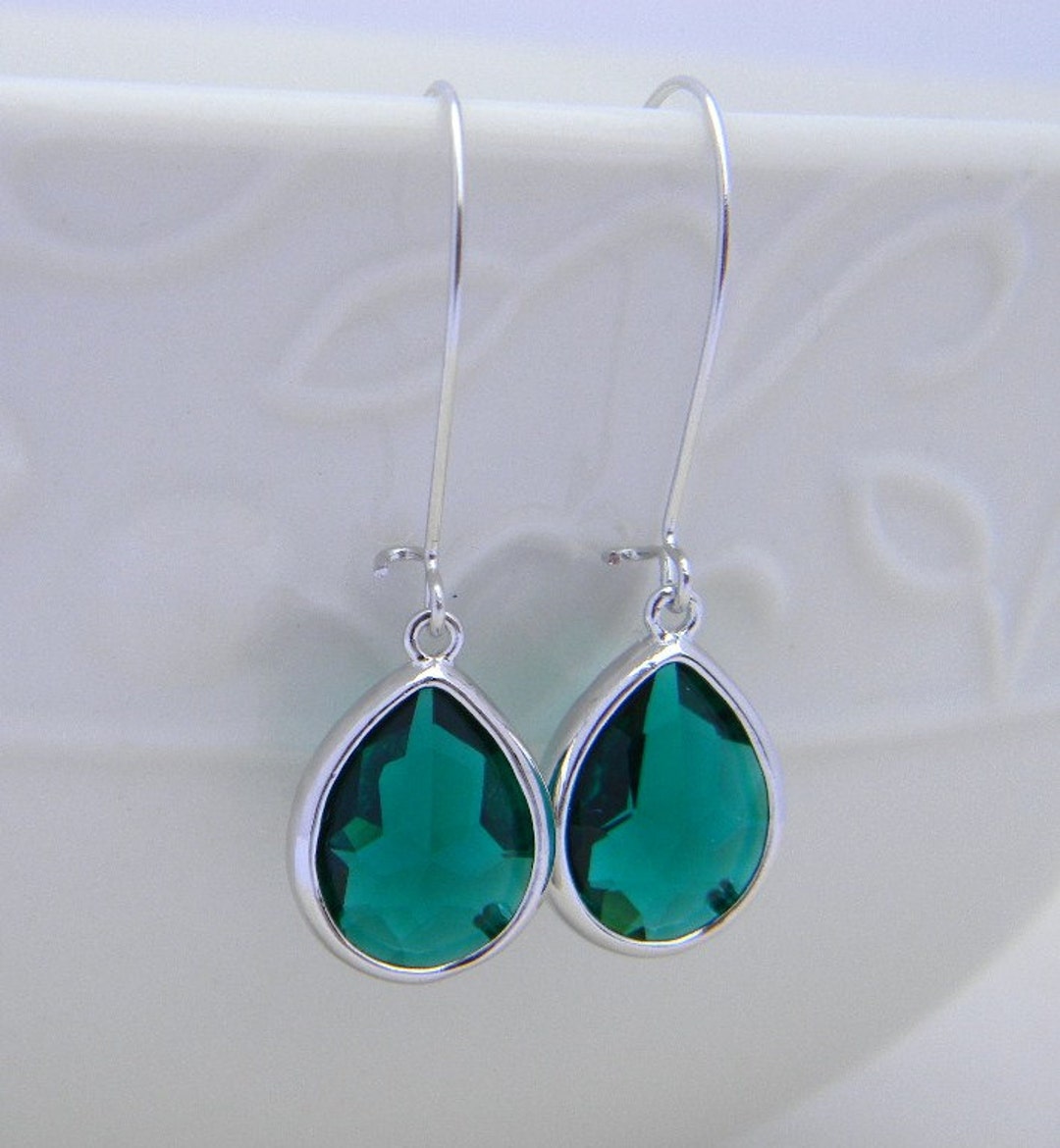 Emerald Green Dangle Earringsemerald Dangle Earrings Silver Wrapped