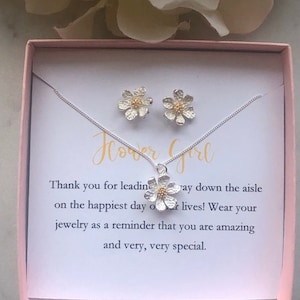 Flower girl necklace and earrings, flower girl set, personalized flower girl gift, flower girl proposal jewelry, little girl necklace image 4