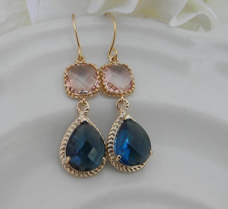 Navy Earrings Peach Earrings Champagne Blush Earrings Etsy