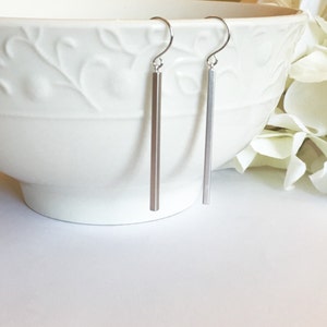 Slim Minimalist  Silver Earrings- Silver Skinny Bar Earrings - Simple Bar Dangle Earrings - Silver Bar Earrings- Gift For Her