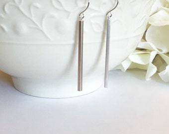 Slim Minimalist  Silver Earrings- Silver Skinny Bar Earrings - Simple Bar Dangle Earrings - Silver Bar Earrings- Gift For Her