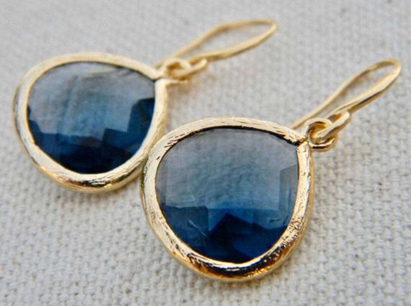 Navy Earrings / Sapphire Blue Dangle Earrings Trimmed in Gold Etsy