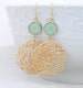 Gold Statement Earrings with Mint Green Jewels- Large Gold Dangle Statement Earrings-Gold Mesh Circle Earrings- Geometric Statement Earrings 