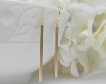 Slim Minimalist Gold Earrings - Skinny Gold Bar Earrings - Simple Bar Dangle Earrings - Gold Bar Earrings - Petite Earrings - Christmas Gift