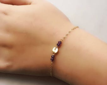 Dainty Bracelet, Birthstone Bracelet, Gold Birthstone Bracelet, Personalized Birthstone Bracelet, Initial Bead Bar Bracelet, Gift for Her