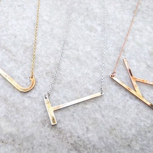 Sideways Initial Necklace Large Sideways Initial Necklace Letter Necklace Personalized Necklace Rose Gold, Gold, or Silver Under 20 Dollars