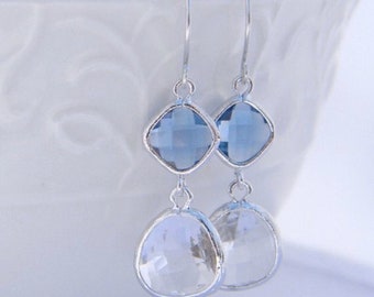 Crystal and Sapphire Blue Earrings in Sterling Silver-Navy Blue Earrings - Bridesmaid Earrings - Bridal Earrings - Wedding-Bridesmaid Gift
