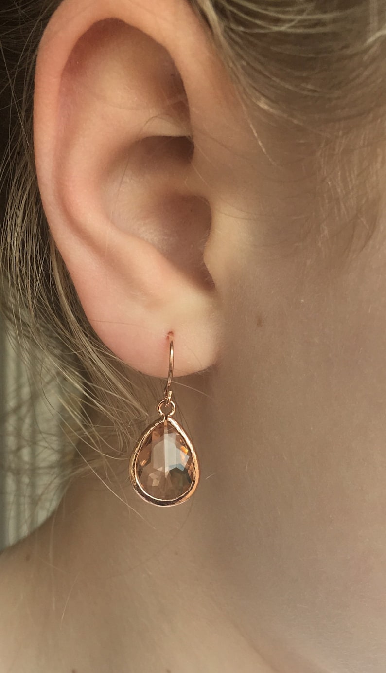 Rose Gold Earrings Champagne Earrings Rose Gold Bridesmaid Etsy
