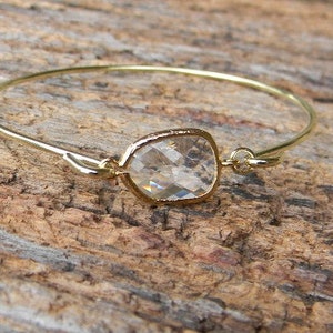 Gold Bangle Bracelet / Clear Bracelet / Bridesmaid Gift / Bridesmaid Jewelry / Bridesmaid Bracelet / Valentine Gift / April Birthstone