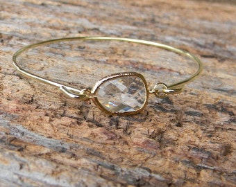 Gold Bangle Bracelet / Clear Bracelet / Bridesmaid Gift / Bridesmaid Jewelry / Bridesmaid Bracelet / Valentine Gift / April Birthstone