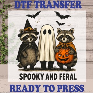 Halloween Raccoon Ready To Press, Pumpkin Raccoon Dtf, Raccoon Lover Dtf, Retro Spooky And Feral Raccoon Dtf, Spooky and Feral Dtf, Raccoon