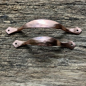Hand Forged Solid Copper Pulls, Handles. Flat Style.