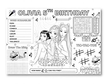 Kpop Girl Band Birthday Activity Sheet, Printable Party Coloring Page, Personalized Kids Activity PDF, Instant Download