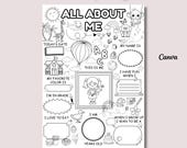 Editable All About Me Worksheet Printable, First Day of School Coloring Page, Kids Classroom Activity Sheet, Digital Download