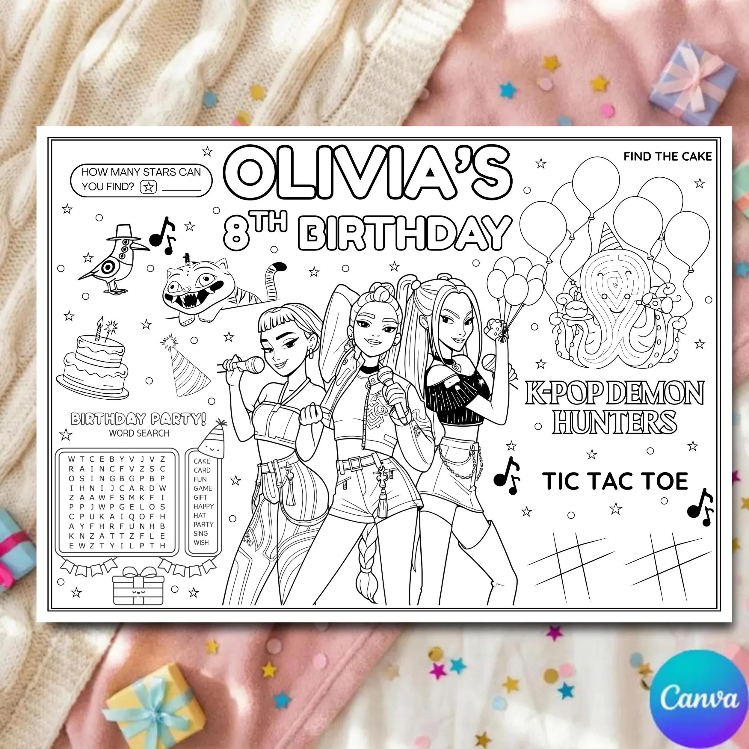 Editable Kpop Birthday Activity Sheet Placemat, Printable Kids Party ...