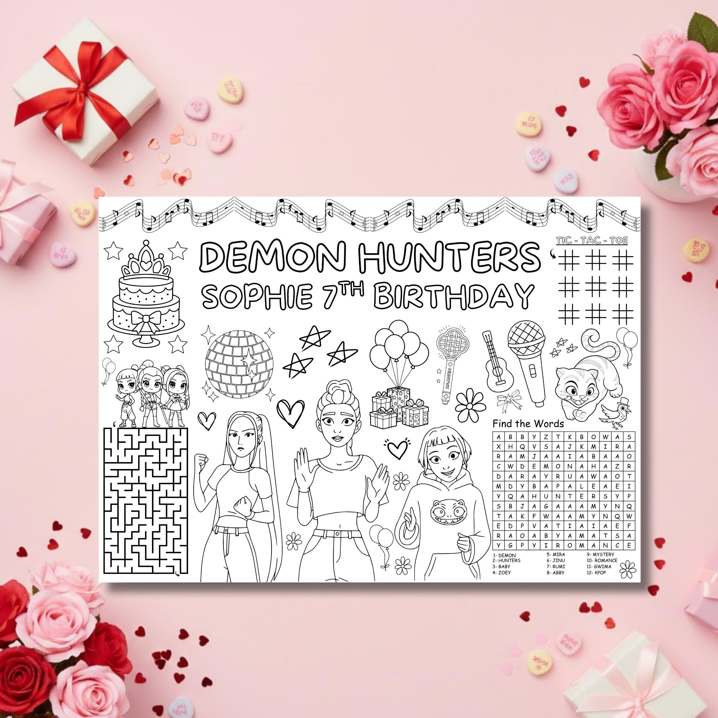 K-pop Huntrix Birthday Activity Mat, Demon Hunters Kids Party Sheet ...