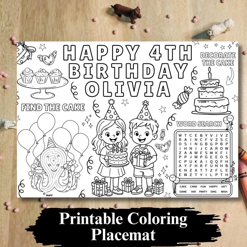 Editable Birthday Coloring Placemat Canva Template, Kids Activity ...