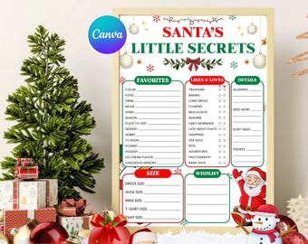 Weihnachts Wichtel Fragebogen: Bearbeitbarer Feiertags Wunschliste & Favoriten Aktivität für Kinder, Weihnachten Erwachsene Party PDF Download