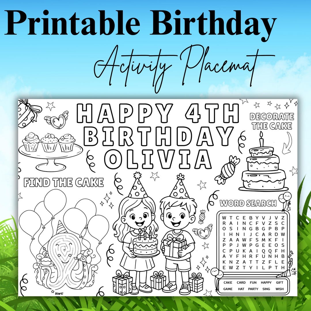 Editable Birthday Coloring Placemat Canva Template, Kids Activity ...