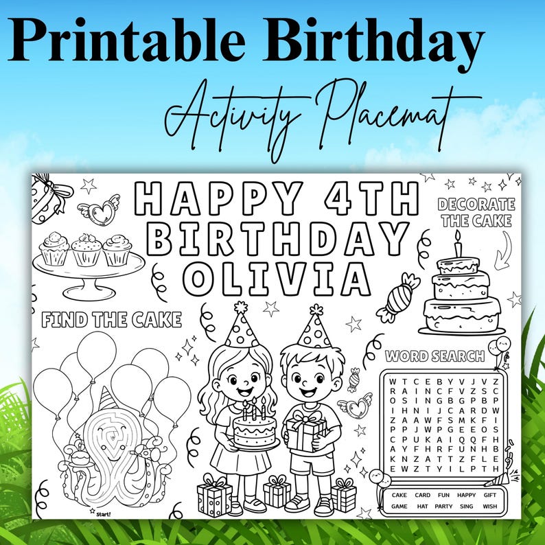 Editable Birthday Coloring Placemat Canva Template, Kids Activity ...