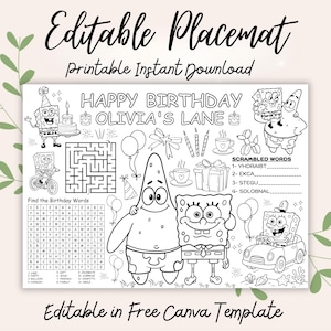 Personalized Under the Sea Birthday Coloring Placemat, Kids Activity Sheet Printable, Birthday Party Games, Editable Canva Template