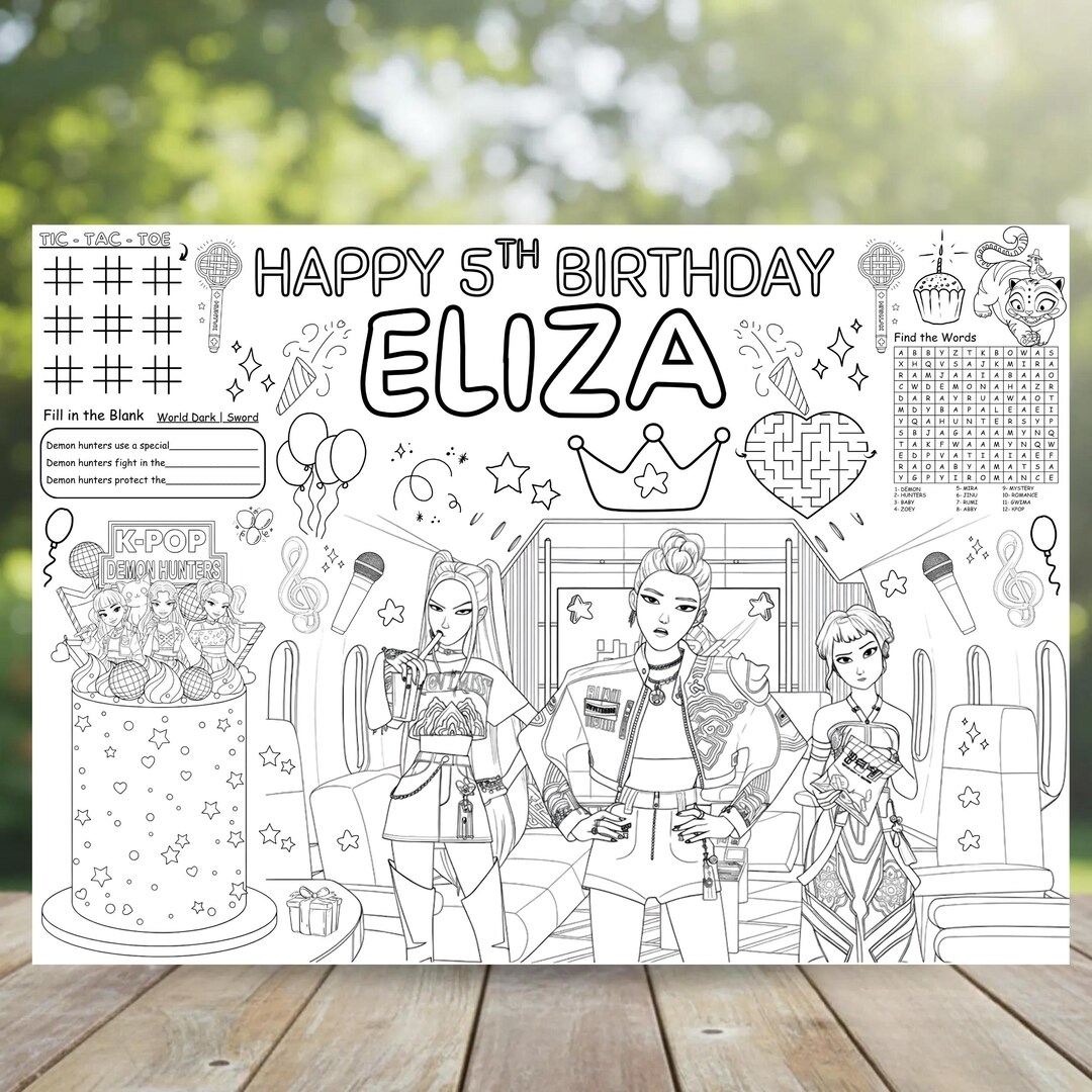 Personalized Birthday Coloring Placemat Canva, Kids Party Activity ...