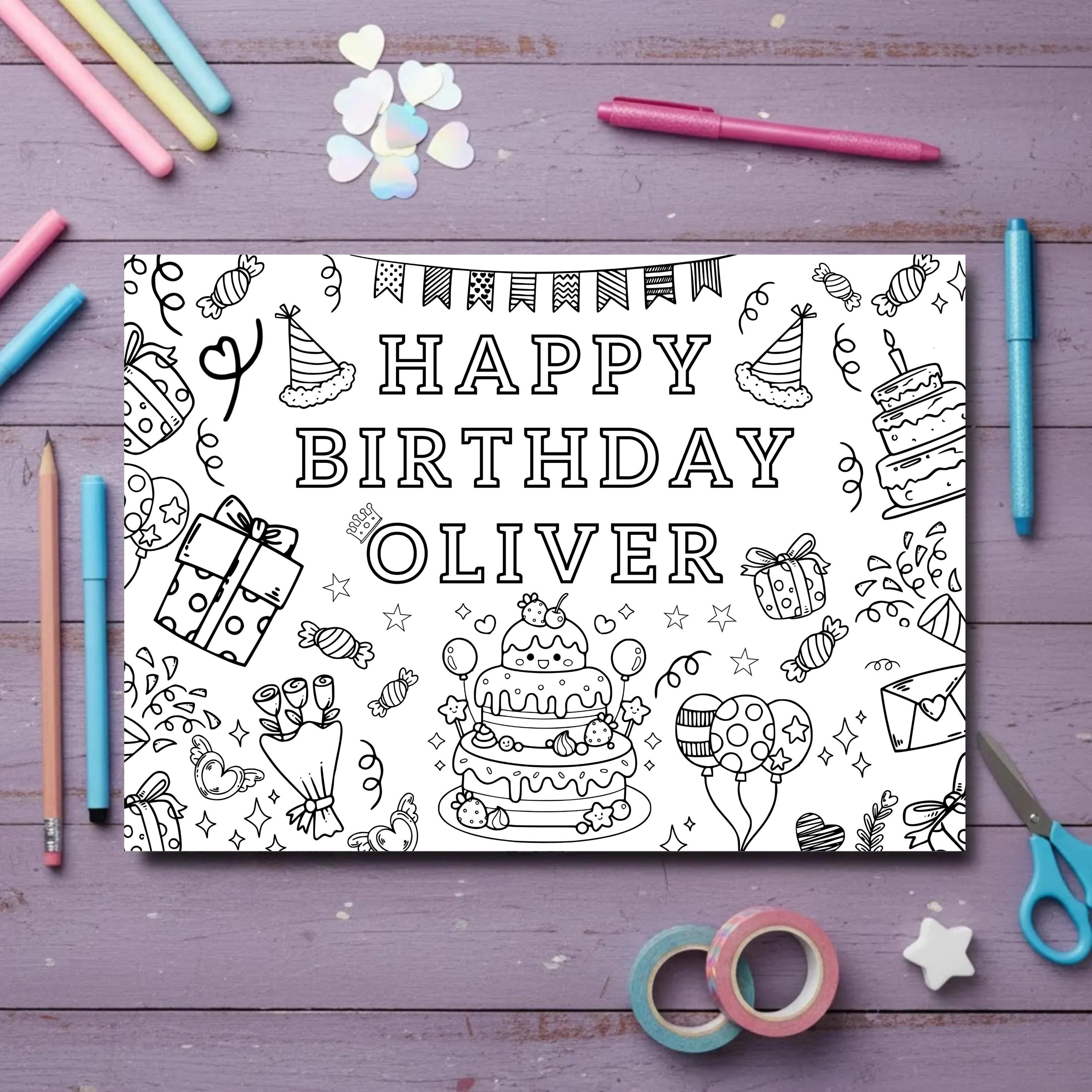 Birthday Activity Placemat Custom Name Coloring Page Kids Digital ...