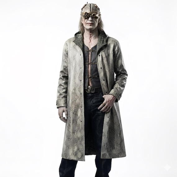 Victor Gideon Crocodile Texture Trench Coat – Faux Leather Duster