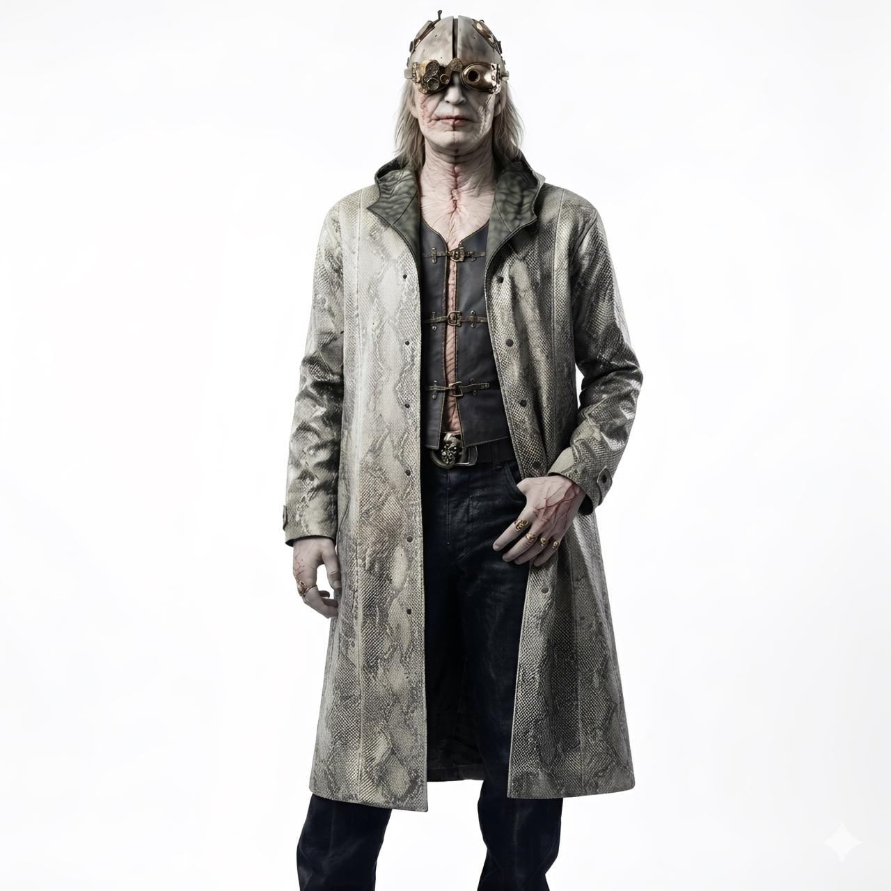 Victor Gideon Crocodile Texture Trench Coat – Faux Leather Duster