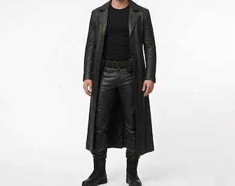 Men's Genuine Leather Blade Trench Coat – Gothic Style Black Overcoat (Cosplay Costume)