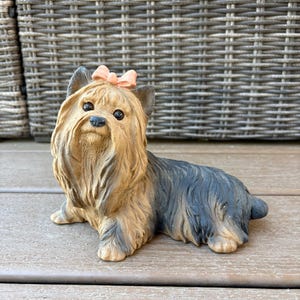 Homco Yorkshire Terrier Dog Figurine Vintage 1995 Yorkie with Pink Bow