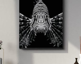 Black and White Lionfish Portrait | Elegant Wall Art Digital Print | Instant Download Poster | PDF, JPEG & PNG 2