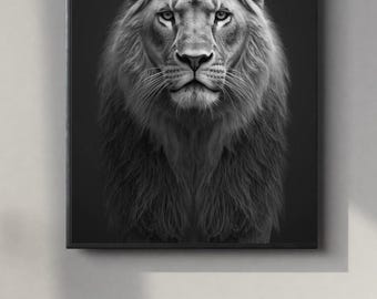 Black and White Lion Portrait | Elegant Lion Wall Art Digital Print | Instant Download Poster | PDF, JPEG & PNG