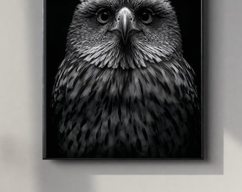 Black and White Morepork Portrait | Powerful Wall Art Digital Print | Instant Download Poster | PDF, JPEG & PNG