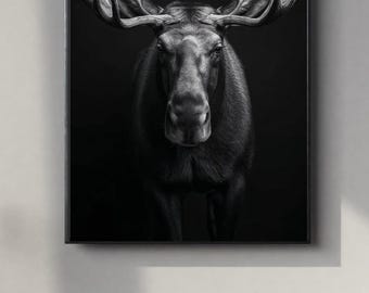 Black and White Moose Portrait | Powerful Wall Art Digital Print | Instant Download Poster | PDF, JPEG & PNG