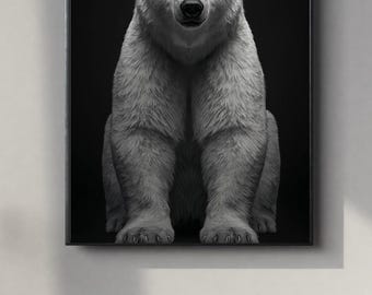 Black and White Polar bear Portrait | Powerful Wall Art Digital Print | Instant Download Poster | PDF, JPEG & PNG