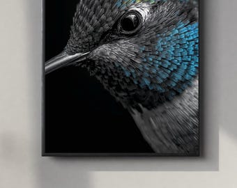 Black and White Hummingbird Portrait | Powerful Wall Art Digital Print | Instant Download Poster | PDF, JPEG & PNG