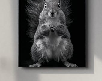 Black and White Squirrel Portrait | Elegant Wall Art Digital Print | Instant Download Poster | PDF, JPEG & PNG