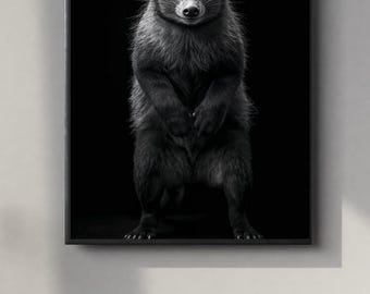 Black and White Tasmanian Devil Portrait | Powerful Wall Art Digital Print | Instant Download Poster | PDF, JPEG & PNG