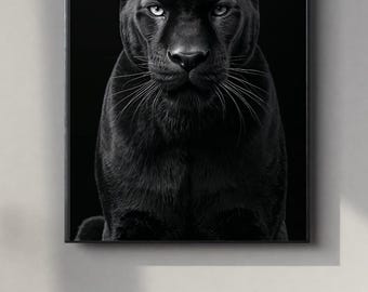 Black and White Panther Portrait | Powerful Wall Art Digital Print | Instant Download Poster | PDF, JPEG & PNG