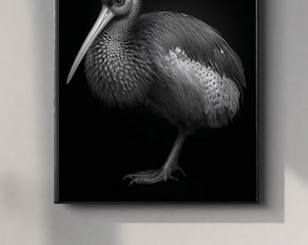 Black and White Kiwi Portrait | Powerful Wall Art Digital Print | Instant Download Poster | PDF, JPEG & PNG