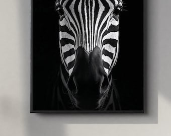 Black and White Zebra Portrait | Powerful Wall Art Digital Print | Instant Download Poster | PDF, JPEG & PNG