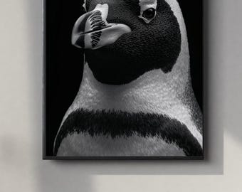 Black and White Penguin Portrait | Powerful Wall Art Digital Print | Instant Download Poster | PDF, JPEG & PNG