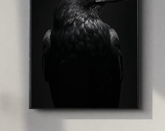 Black and White Raven Portrait | Powerful Wall Art Digital Print | Instant Download Poster | PDF, JPEG & PNG