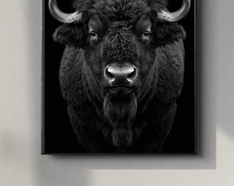 Black and White Buffalo Portrait | Powerful Wall Art Digital Print | Instant Download Poster | PDF, JPEG & PNG