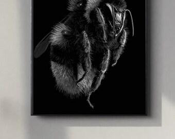 Black and White Bumblebee Portrait | Powerful Wall Art Digital Print | Instant Download Poster | PDF, JPEG & PNG
