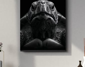 Black and White Sea Turtle Portrait | Powerful Wall Art Digital Print | Instant Download Poster | PDF, JPEG & PNG 2