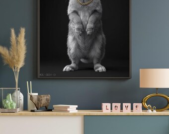 GEEH EDITION No.01 Black & White Rabbit Portrait | Luxury Digital Wall Art | Modern Minimalist Animal Print | Instant Download