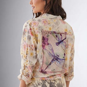 Camicia patchwork con libellula: camicia abbottonata stile grunge da fata