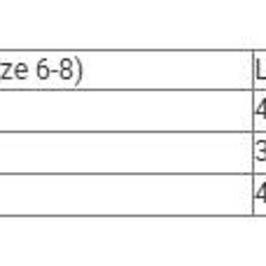 May include: A white chart displays clothing measurements for chest, waist, and hip sizes. Sizes range from Small (2-4) to XLarge (14-16), with corresponding measurements in inches. The chart is designed to help customers find the right fit.